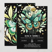 Fluitende groene vlinder verjaardag kaart (Voorkant / Achterkant)