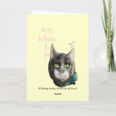 Fluitende kat Happy Birthday Kaart (Achterkant)