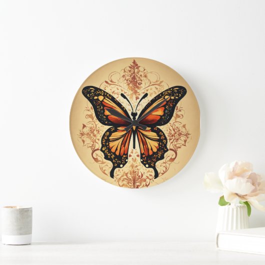 "Fluitende tijd: vlinderprint wandklok" Grote Klok (Huis)