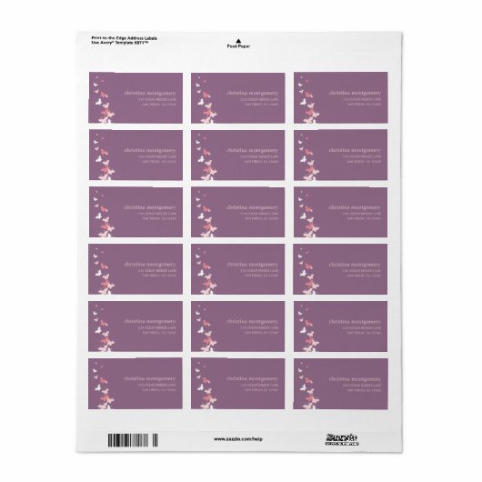 Fluitende vlinders Adresetiketten Etiket (Full Sheet)