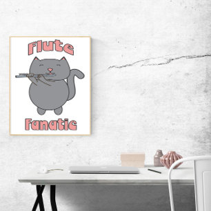 Fluitfanaat Roze Grijze Kat Grappig Poster