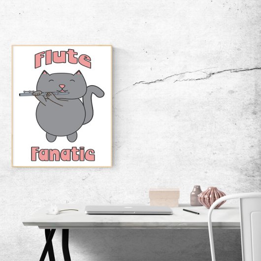 Fluitfanaat Roze Grijze Kat Grappig Poster
