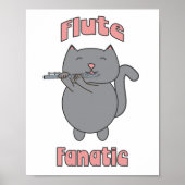 Fluitfanaat Roze Grijze Kat Grappig Poster (Voorkant)