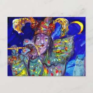 FLUITIST IN BLAUW Carnavalsmaskerade Uitnodiging Briefkaart