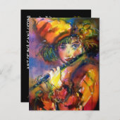 FLUITIST PORTRET Venetiaanse Masquerade Muziek Uitnodiging Briefkaart (Voorkant / Achterkant)
