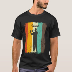 Fluitist Retro 70s Vintage Fluit Spelende Man T-shirt