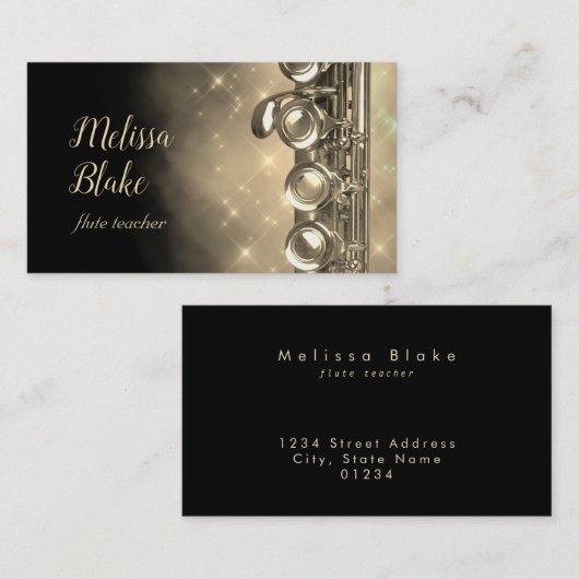 Fluitleraar gouden waterverf achtergrond visitekaartje (Voorkant / Achterkant)