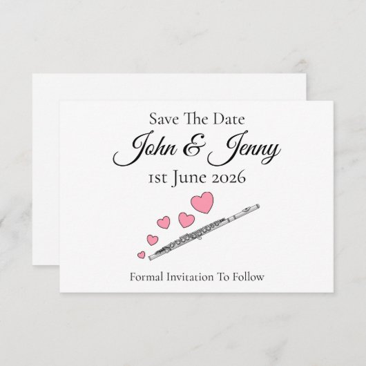 Fluitmuzikant bruiloft Save the Date (Voorkant / Achterkant)