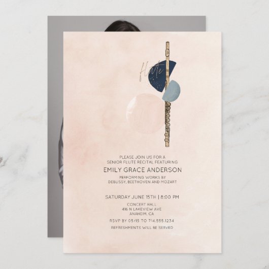 Fluitrecital Abstract Roze & Blauwe Foto Kaart (Voorkant / Achterkant)