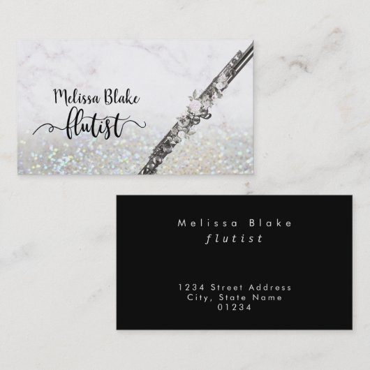fluitscript op faux glitter visitekaartje (Voorkant / Achterkant)