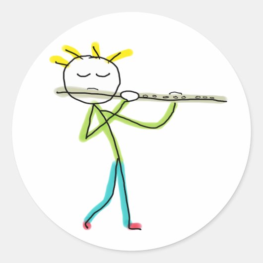 Fluitspelende Stickman Ronde Sticker (Voorkant)