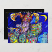 FLUITSPELER IN BLAUWE Carnaval Maskerade Uitnodiging Briefkaart (Voorkant / Achterkant)