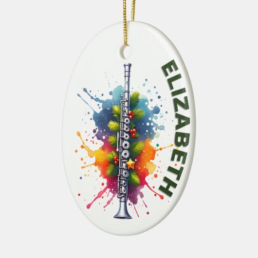 Fluitspeler Kerstmis. Aangepaste naam Keramisch Ornament (Links)