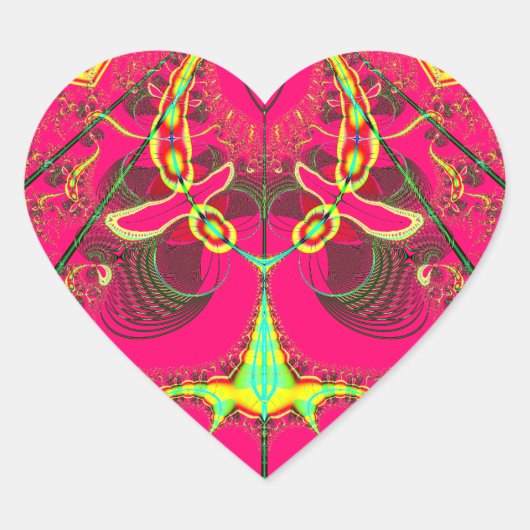 Fluorescent Alien Lady Bug Fractal Hart Sticker (Voorkant)