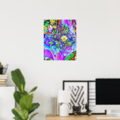 Fluorescent Blue, Lavender & Yellow Floral Poster (Thuiskantoor)