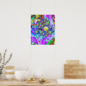 Fluorescent Blue, Lavender & Yellow Floral Poster (Keuken)