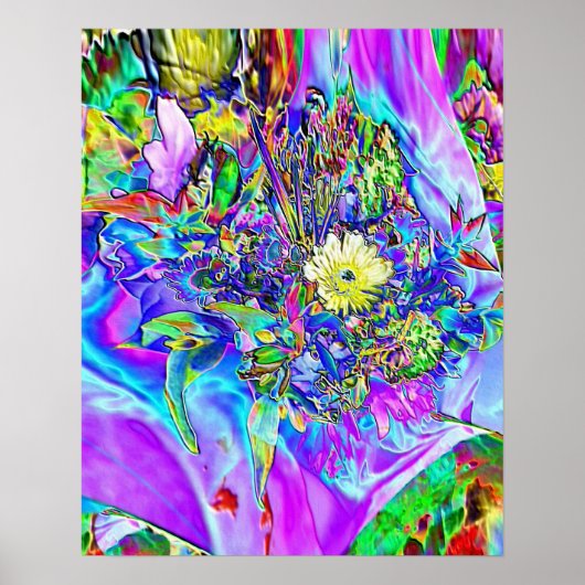 Fluorescent Blue, Lavender & Yellow Floral Poster (Voorkant)
