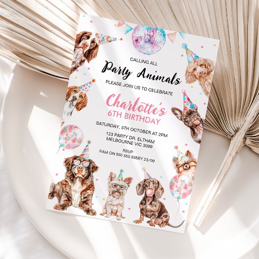 Fluorescent Calling Party Animals Verjaardag Kaart