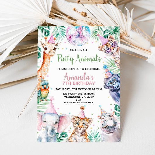 Fluorescent Calling Party Dieren Safari Verjaardag Kaart