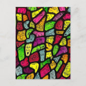 Fluorescent Cartoon Weird Faces Drawing Briefkaart (Voorkant)