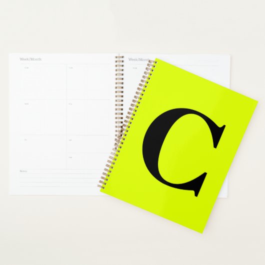 Fluorescent Chartreuse Yellow Neon Monogram Naam Planner (Display)