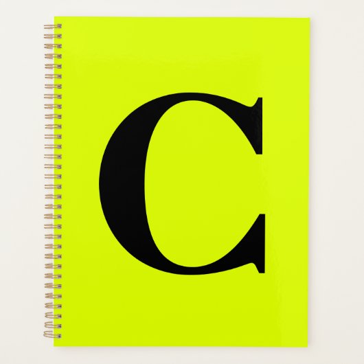 Fluorescent Chartreuse Yellow Neon Monogram Naam Planner (Voorkant)