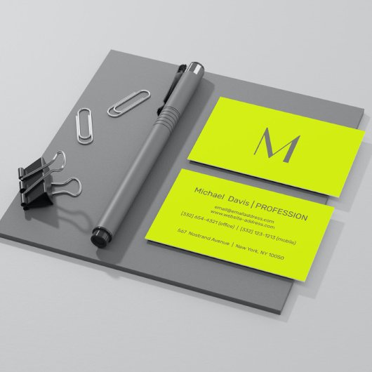 fluorescent geel - monogram toevoegen visitekaartje