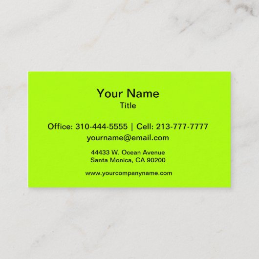 Fluorescent Green Solid Color Visitekaartje (Achterkant)