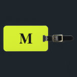 Fluorescent Light Yellow Green Monogrammen Name Gi Bagagelabel<br><div class="desc">Monogrammed initiaal en ook persoonlijke details zoals naam,  adres,  telefoonaantal en e-mail allen die u kunt uitgeven. Ontworpen met aantrekkelijke effen groene neonkleurachtergrond,  kunt u de kleur desgewenst wijzigen. Cool reiscadeauidee voor hem of haar.</div>