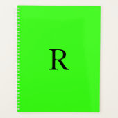 Fluorescent Neon Green Name Monogrammen Gift Favor Planner (Voorkant)