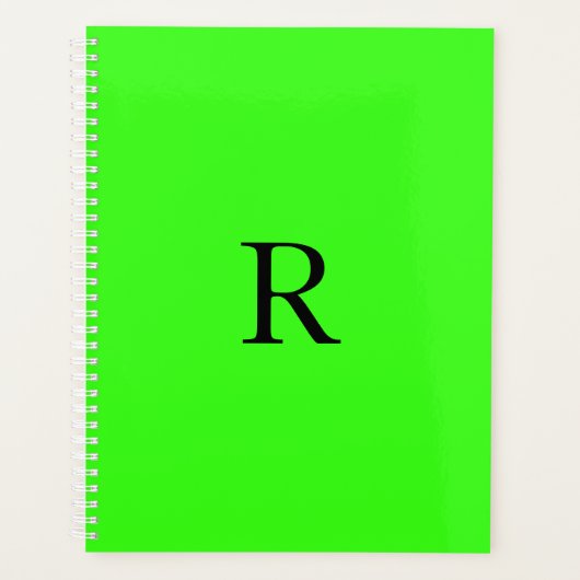 Fluorescent Neon Green Name Monogrammen Gift Favor Planner (Voorkant)