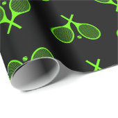 Fluorescent Neon Green Tennis Rackets Patroon Cadeaupapier (Rol Hoek)