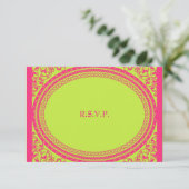 Fluorescent/Neon Wedding Reception RSVP Kaartje (Staand voorkant)