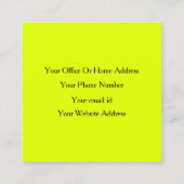 Fluorescent Neon Yellow Black Bright Kleurrijk Vierkante Visitekaartje (Achterkant)