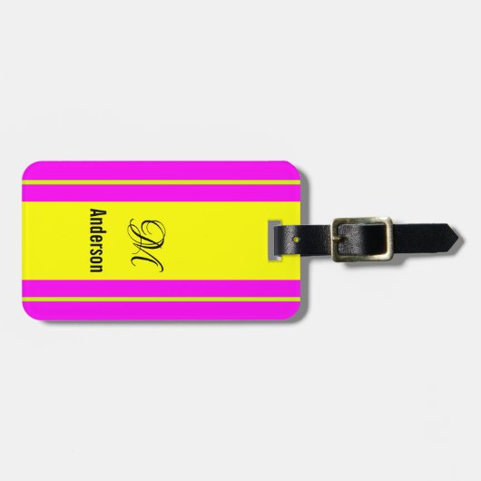 Fluorescent Neon Yellow Green Monogram Bagagelabel (Voorkant horizontaal)