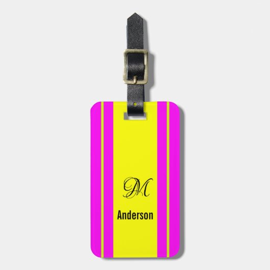 Fluorescent Neon Yellow Green Monogram Bagagelabel (Voorkant verticaal)