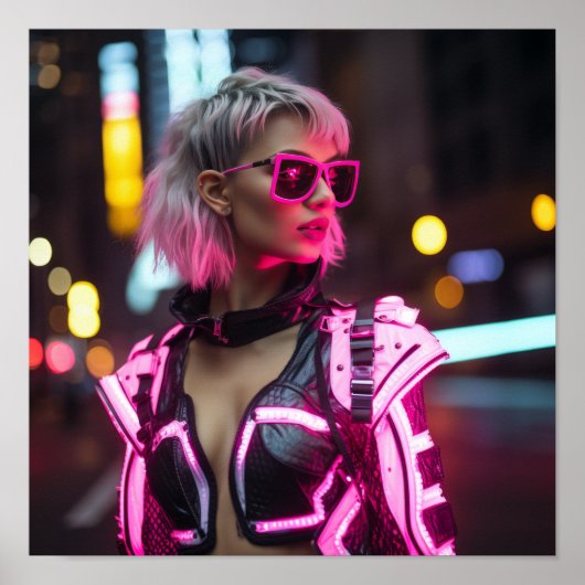 Fluorescent Pride Roze Cyberpunk Outfit 1 - Vibran Poster (Voorkant)
