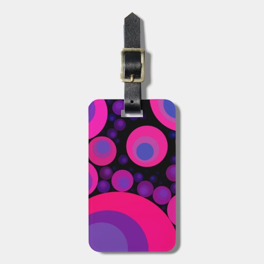 Fluorescent roze cirkelmozaïek bagagelabel (Voorkant verticaal)