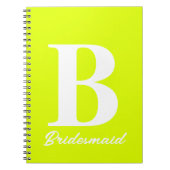 Fluorescent Yellow Monogram Weddenschap Bridesmaid Notitieboek (Voorkant)