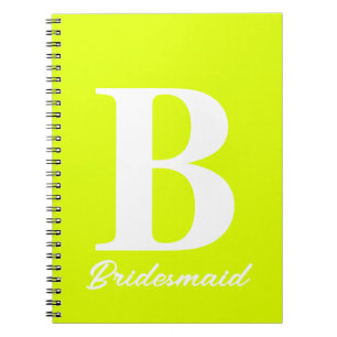 Fluorescent Yellow Monogram Weddenschap Bridesmaid Notitieboek