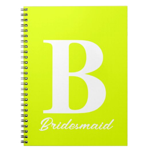 Fluorescent Yellow Monogram Weddenschap Bridesmaid Notitieboek (Voorkant)