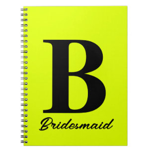 Fluorescent Yellow Neon Monogram Bridemaid Weddens Notitieboek
