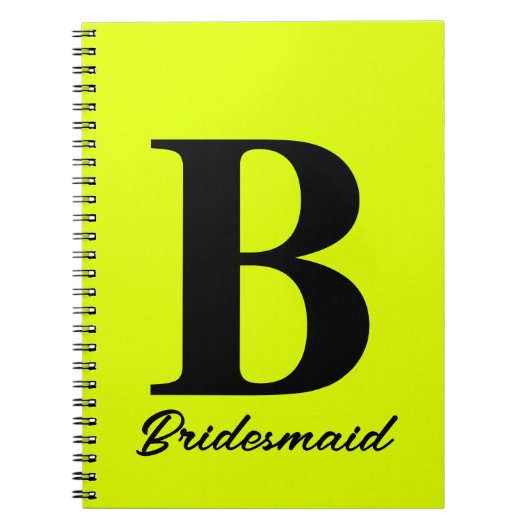 Fluorescent Yellow Neon Monogram Bridemaid Weddens Notitieboek (Voorkant)