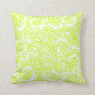 Fluorescent Yellow Paisley Floral Swirl Kussen