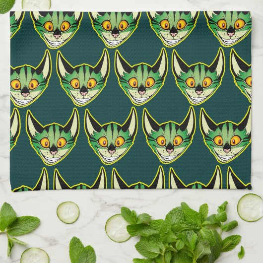 Fluorescente Cartoon Cat Kitchen Towel Theedoek (Gevouwen)