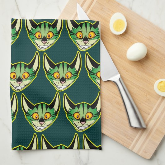 Fluorescente Cartoon Cat Kitchen Towel Theedoek (Quarter Fold)