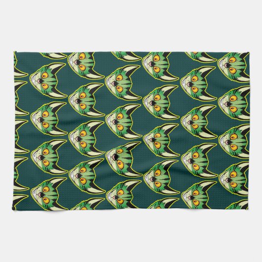 Fluorescente Cartoon Cat Kitchen Towel Theedoek (Horizontaal)