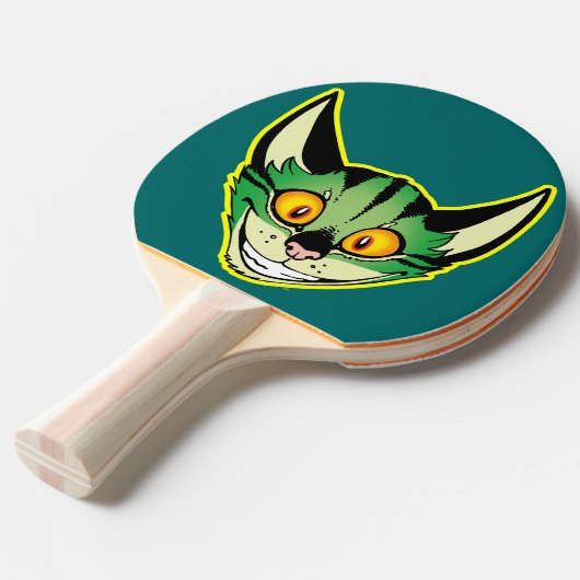 Fluorescente Cartoon Cat Ping Pong Paddle Tafeltennisbatje (Voorkant Gekanteld)