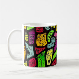 Fluorescente Cartoon Onwijs Gezichten Tekening Koffiemok
