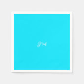 Fluorescente neon blauw effen kleur initialen naam servet (Voorkant)
